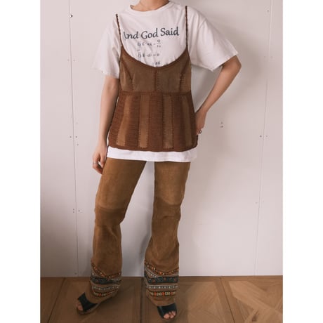 leather × crochet camisole