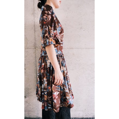70s Animal print gather dress