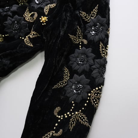 beaded embroidery velours cardigan