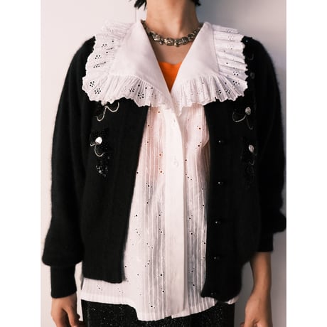 angora knit cardigan with ribbon