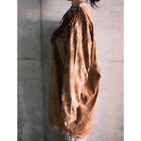 tie-dye cotton long tee with fringe