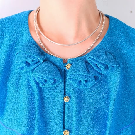 japan vintage / lamé cardigan with blue rose