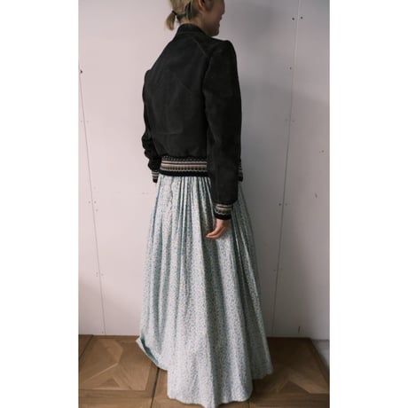 leather × knit jacket / charcoal gray
