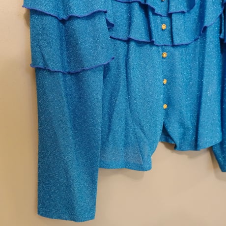 japan vintage / lamé cardigan with blue rose