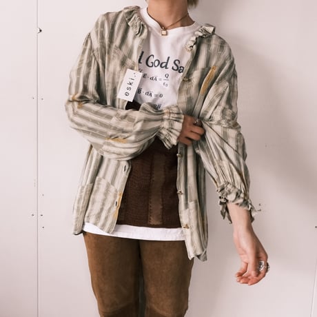 frill blouse with gold buttons