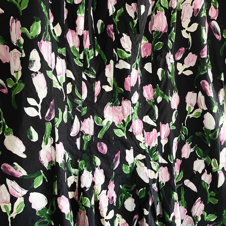 “MARNI” neck ribbon black×flower print dress