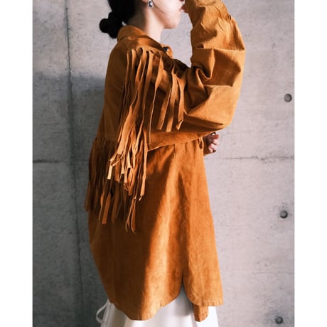 camel leather jacket with fringe