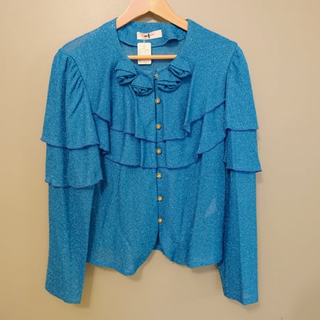 japan vintage / lamé cardigan with blue rose
