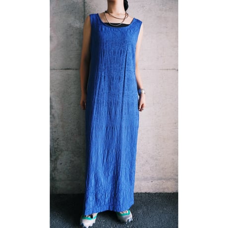 no-sleeve flower designed blue dress