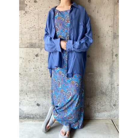 long sleeve big silk shirts "blue"
