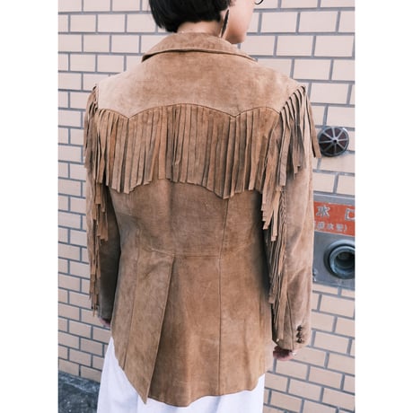 〜70s leather tailored jacket with fringe
