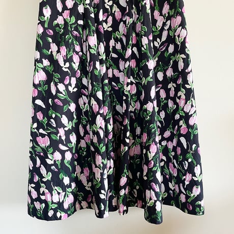 “MARNI” neck ribbon black×flower print dress