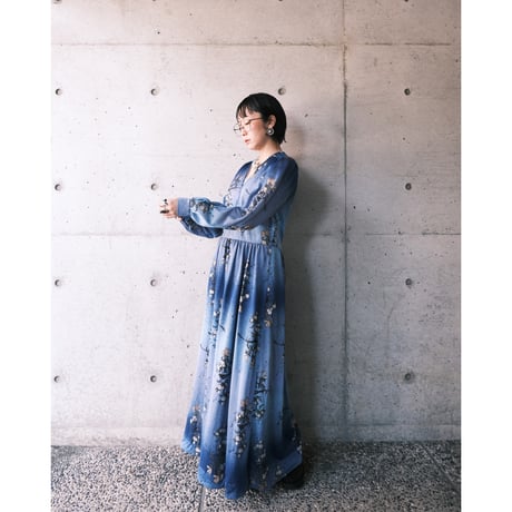 70s crimplene blue dress “birds”