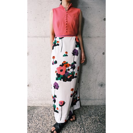 70s no-sleeve dress “pink×flower“