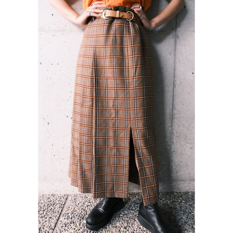 pleats check skirt