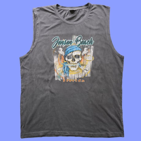 skull print no sleeve tee / black