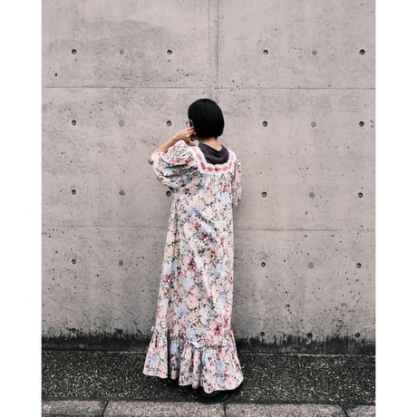 70s~80s square neck flower dress