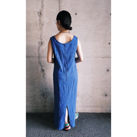 no-sleeve flower designed blue dress