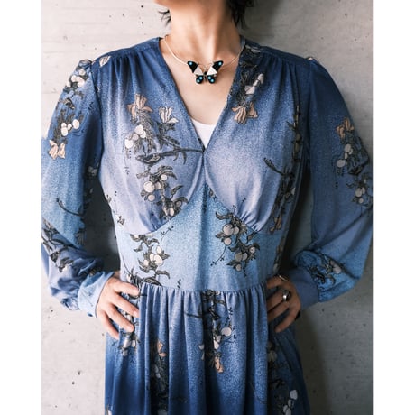 70s crimplene blue dress “birds”