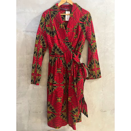 batik wrap dress / red