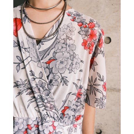 see-through flower white dress “pink×gray”