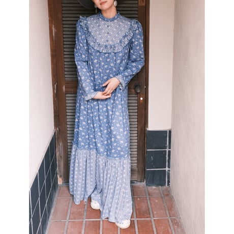70s cotton flower dresss