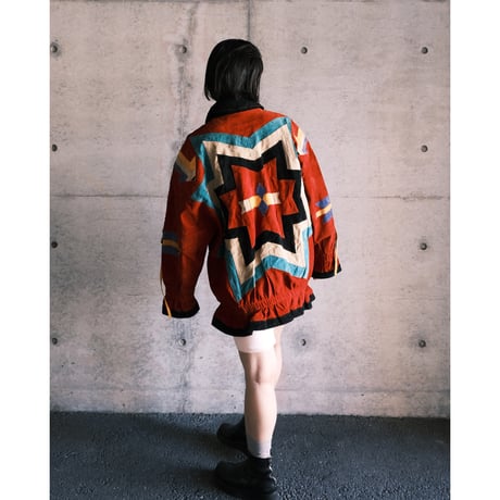 colorful leather designed jacket with concho