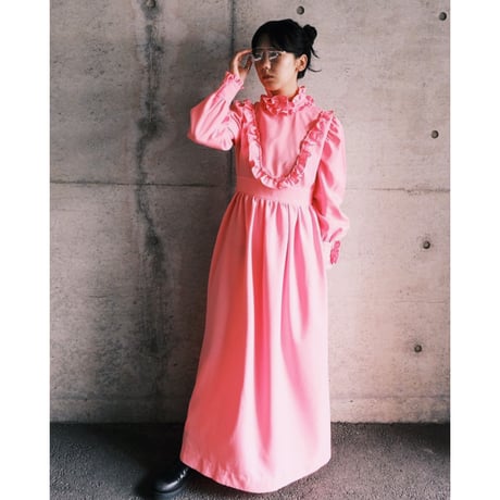 70s pink frill dress
