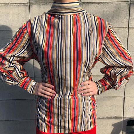 70s big collar stripe shirt