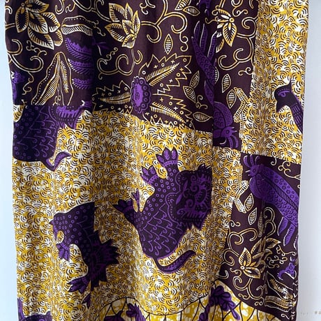African batik purple×mustard dress with animals