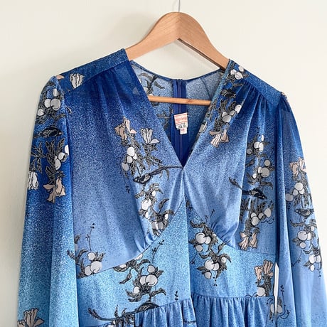70s crimplene blue dress “birds”