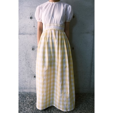 70s white × gingham check dress