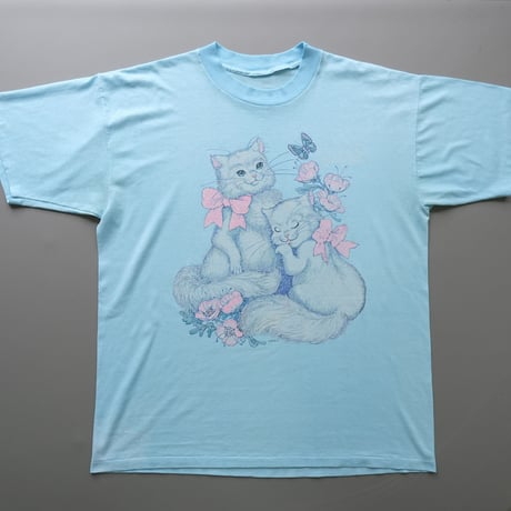 old print tee "cat" / blue