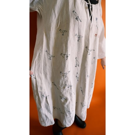 eski. × 画楽　hand paint linen dress "birds"