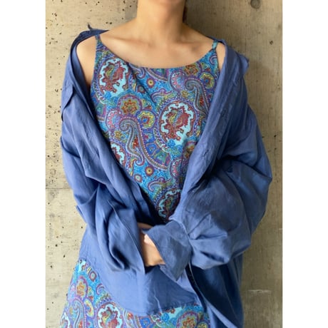 long sleeve big silk shirts "blue"