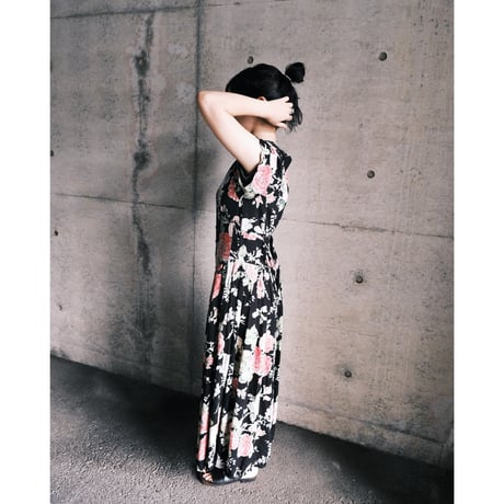 flower rayon dress “black”