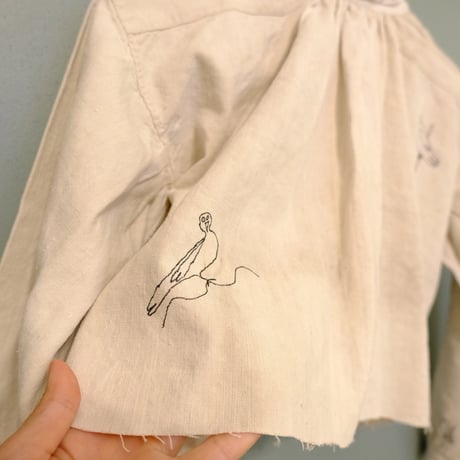 eski × 画楽 / hand paint "birds" antique smock