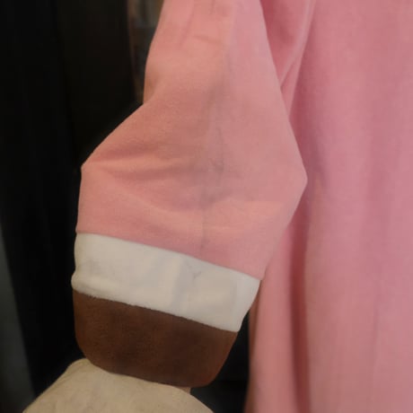 pink × brown stand collar dress