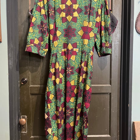 African batik dress / green × gold