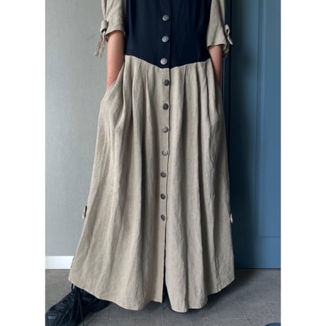 Tyrolean long dress / black × beige