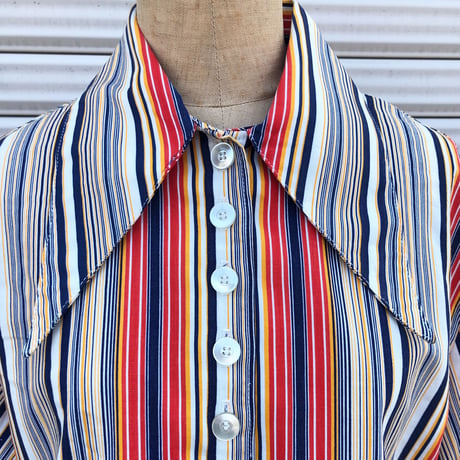 70s big collar stripe shirt