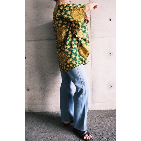 ethnic poncho tops “green×yellow”