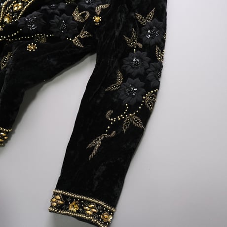 beaded embroidery velours cardigan