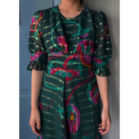 unknown / old long dress (green×gold)