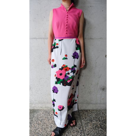 70s no-sleeve dress “pink×flower“