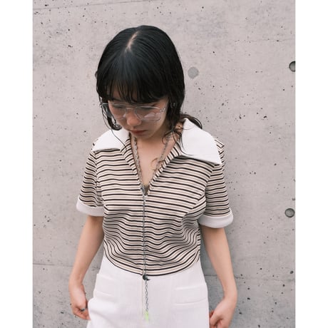 〜70s border wide spread collar jumpsuit