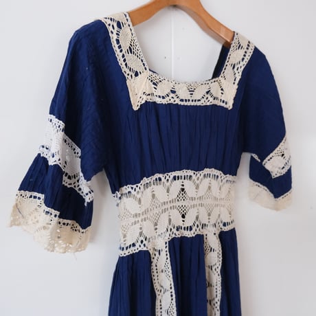 cotton × lace dress / navy