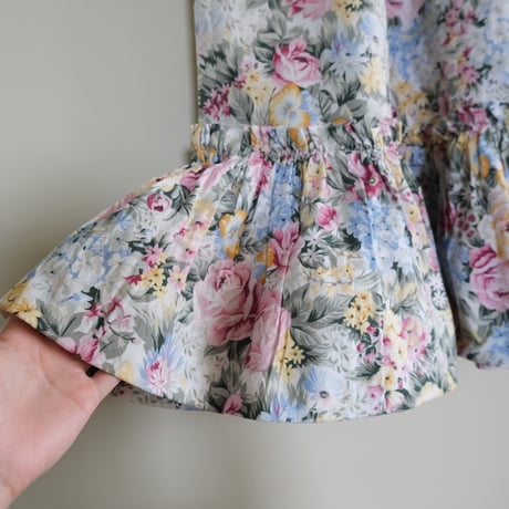 70s~80s square neck flower dress