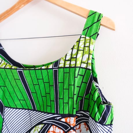 African batik asymmetry cami dress “green”