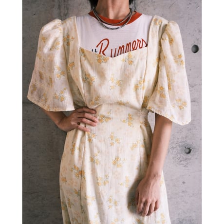 70's vintage / flower dress / yellow